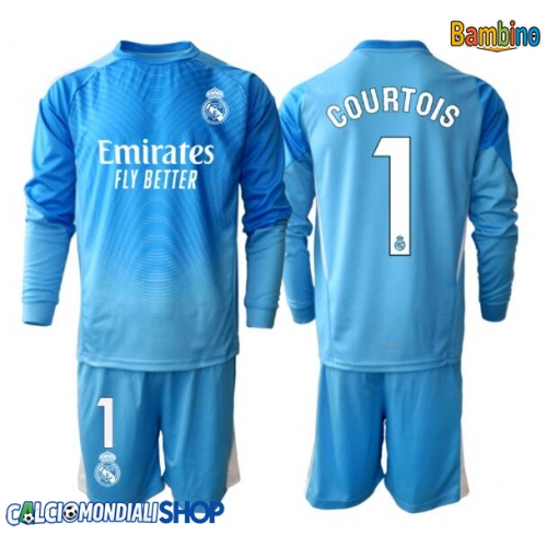 Maglie da calcio Real Madrid Thibaut Courtois #1 Portiere Prima Maglia Bambino 2025-26 Manica Lunga + Pantaloni corti)
